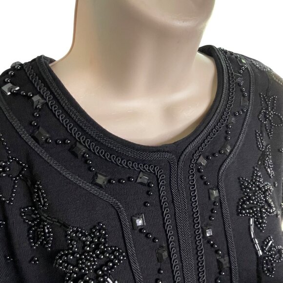 Vintage Liz Claiborne Black Beaded Sweater Dress Size Med u  Knee Length Modest - Picture 9 of 14